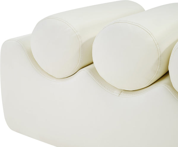 Meridian Furniture Rumble Vegan Leather Upholstered Bench with Bolster Pillows for Bedroom or Entryway Cream 32 inches 22085Cream