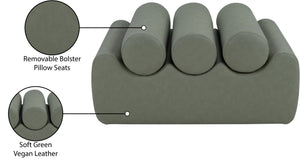 Meridian Furniture Rumble Vegan Leather Upholstered Bench with Bolster Pillows for Bedroom or Entryway Green 32 inches 22085Green