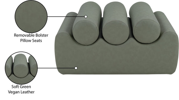 Meridian Furniture Rumble Vegan Leather Upholstered Bench with Bolster Pillows for Bedroom or Entryway Green 32 inches 22085Green