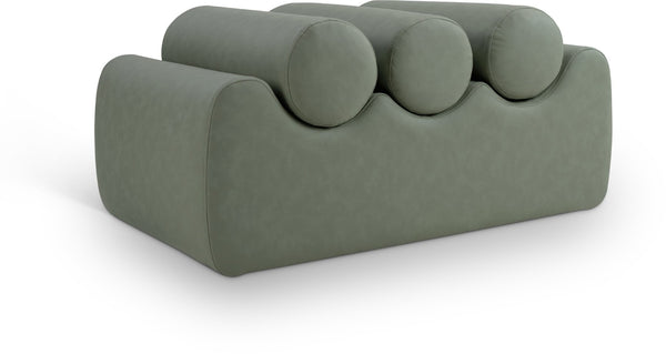 Meridian Furniture Rumble Vegan Leather Upholstered Bench with Bolster Pillows for Bedroom or Entryway Green 32 inches 22085Green