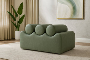 Meridian Furniture Rumble Vegan Leather Upholstered Bench with Bolster Pillows for Bedroom or Entryway Green 32 inches 22085Green