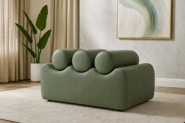 Meridian Furniture Rumble Vegan Leather Upholstered Bench with Bolster Pillows for Bedroom or Entryway Green 32 inches 22085Green