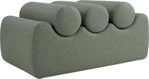 Meridian Furniture Rumble Vegan Leather Upholstered Bench with Bolster Pillows for Bedroom or Entryway Green 32 inches 22085Green