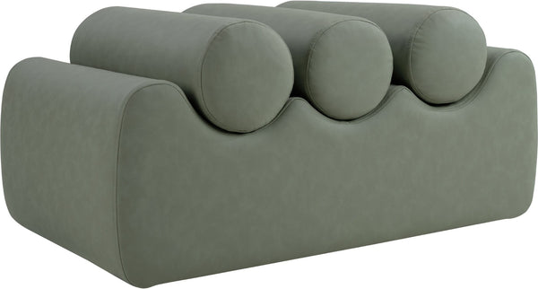 Meridian Furniture Rumble Vegan Leather Upholstered Bench with Bolster Pillows for Bedroom or Entryway Green 32 inches 22085Green
