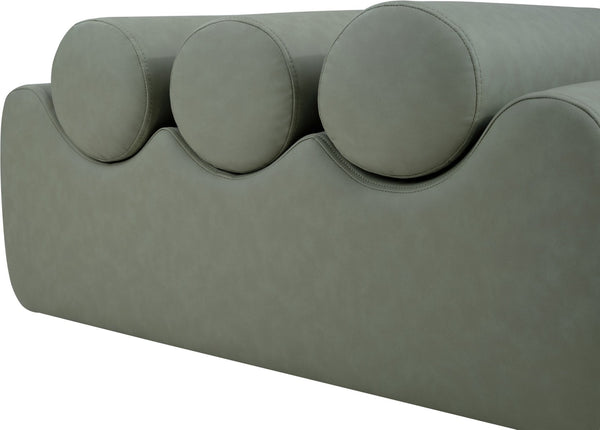 Meridian Furniture Rumble Vegan Leather Upholstered Bench with Bolster Pillows for Bedroom or Entryway Green 32 inches 22085Green