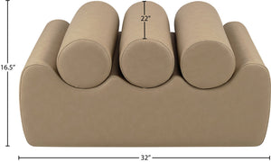 Meridian Furniture Rumble Vegan Leather Upholstered Bench with Bolster Pillows for Bedroom or Entryway Tan 32 inches 22085Tan