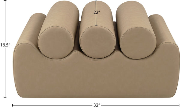 Meridian Furniture Rumble Vegan Leather Upholstered Bench with Bolster Pillows for Bedroom or Entryway Tan 32 inches 22085Tan