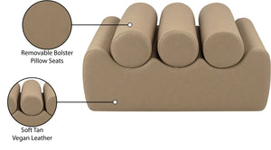 Meridian Furniture Rumble Vegan Leather Upholstered Bench with Bolster Pillows for Bedroom or Entryway Tan 32 inches 22085Tan
