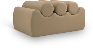 Meridian Furniture Rumble Vegan Leather Upholstered Bench with Bolster Pillows for Bedroom or Entryway Tan 32 inches 22085Tan