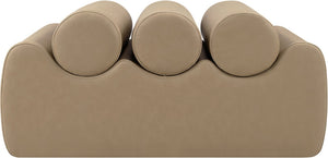 Meridian Furniture Rumble Vegan Leather Upholstered Bench with Bolster Pillows for Bedroom or Entryway Tan 32 inches 22085Tan