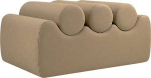 Meridian Furniture Rumble Vegan Leather Upholstered Bench with Bolster Pillows for Bedroom or Entryway Tan 32 inches 22085Tan