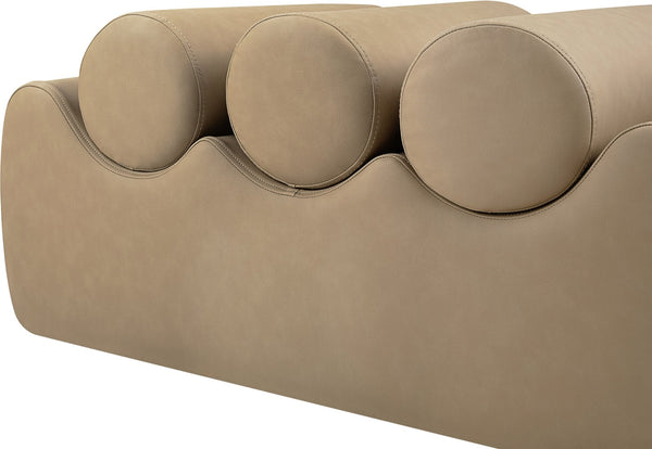 Meridian Furniture Rumble Vegan Leather Upholstered Bench with Bolster Pillows for Bedroom or Entryway Tan 32 inches 22085Tan