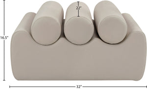 Meridian Furniture Rumble Vegan Leather Upholstered Bench with Bolster Pillows for Bedroom or Entryway Taupe 32 inches 22085Taupe