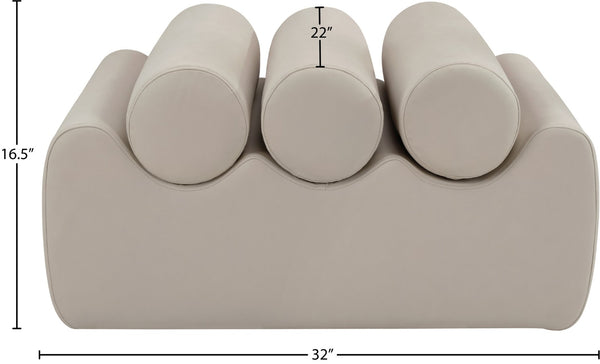 Meridian Furniture Rumble Vegan Leather Upholstered Bench with Bolster Pillows for Bedroom or Entryway Taupe 32 inches 22085Taupe
