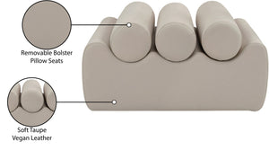 Meridian Furniture Rumble Vegan Leather Upholstered Bench with Bolster Pillows for Bedroom or Entryway Taupe 32 inches 22085Taupe