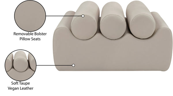 Meridian Furniture Rumble Vegan Leather Upholstered Bench with Bolster Pillows for Bedroom or Entryway Taupe 32 inches 22085Taupe