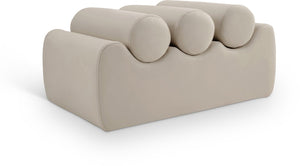 Meridian Furniture Rumble Vegan Leather Upholstered Bench with Bolster Pillows for Bedroom or Entryway Taupe 32 inches 22085Taupe