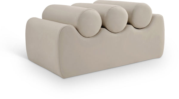 Meridian Furniture Rumble Vegan Leather Upholstered Bench with Bolster Pillows for Bedroom or Entryway Taupe 32 inches 22085Taupe