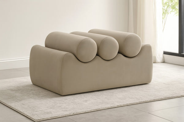 Meridian Furniture Rumble Vegan Leather Upholstered Bench with Bolster Pillows for Bedroom or Entryway Taupe 32 inches 22085Taupe