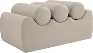 Meridian Furniture Rumble Vegan Leather Upholstered Bench with Bolster Pillows for Bedroom or Entryway Taupe 32 inches 22085Taupe