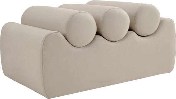 Meridian Furniture Rumble Vegan Leather Upholstered Bench with Bolster Pillows for Bedroom or Entryway Taupe 32 inches 22085Taupe