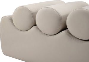 Meridian Furniture Rumble Vegan Leather Upholstered Bench with Bolster Pillows for Bedroom or Entryway Taupe 32 inches 22085Taupe