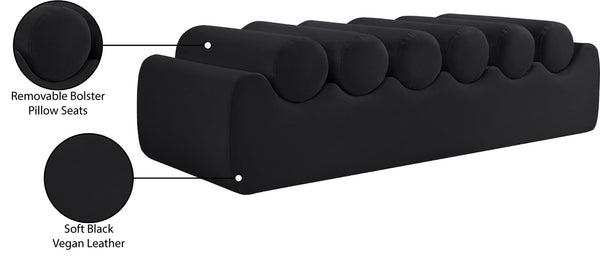 Meridian Furniture Rumble Vegan Leather Upholstered Bench with Bolster Pillows for Bedroom or Entryway Black 56 inches 22086Black
