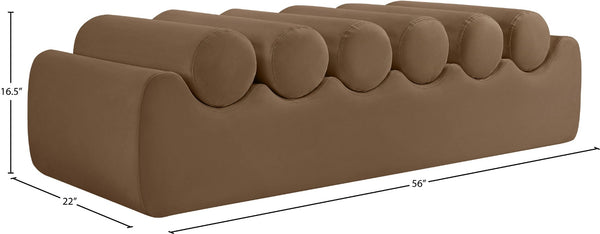 Meridian Furniture Rumble Vegan Leather Upholstered Bench with Bolster Pillows for Bedroom or Entryway Brown 56 inches 22086Brown