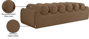 Meridian Furniture Rumble Vegan Leather Upholstered Bench with Bolster Pillows for Bedroom or Entryway Brown 56 inches 22086Brown