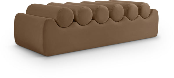 Meridian Furniture Rumble Vegan Leather Upholstered Bench with Bolster Pillows for Bedroom or Entryway Brown 56 inches 22086Brown