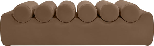 Meridian Furniture Rumble Vegan Leather Upholstered Bench with Bolster Pillows for Bedroom or Entryway Brown 56 inches 22086Brown