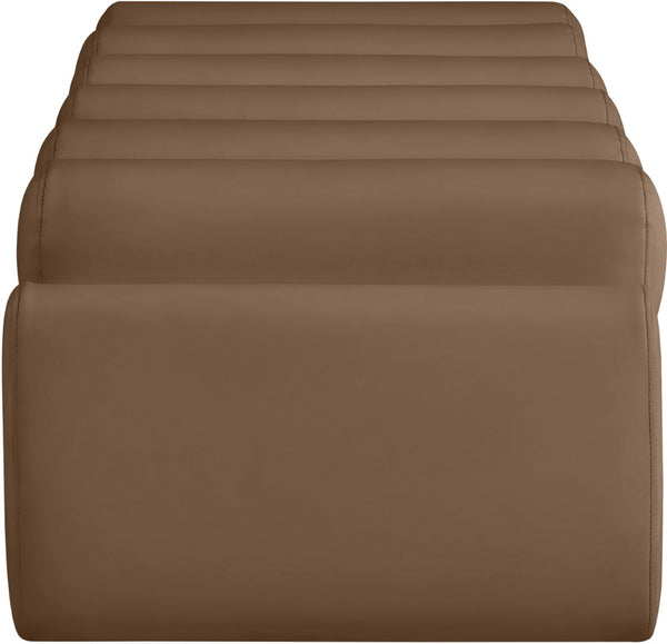 Meridian Furniture Rumble Vegan Leather Upholstered Bench with Bolster Pillows for Bedroom or Entryway Brown 56 inches 22086Brown