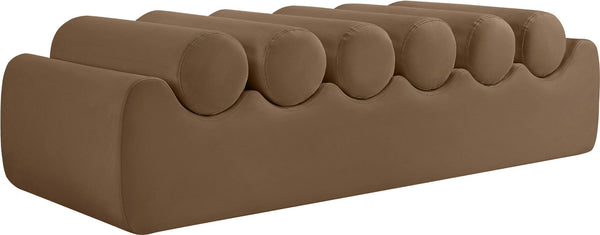 Meridian Furniture Rumble Vegan Leather Upholstered Bench with Bolster Pillows for Bedroom or Entryway Brown 56 inches 22086Brown