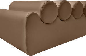 Meridian Furniture Rumble Vegan Leather Upholstered Bench with Bolster Pillows for Bedroom or Entryway Brown 56 inches 22086Brown