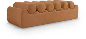 Meridian Furniture Rumble Vegan Leather Upholstered Bench with Bolster Pillows for Bedroom or Entryway Cognac 56 inches 22086Cognac