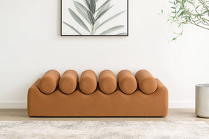 Meridian Furniture Rumble Vegan Leather Upholstered Bench with Bolster Pillows for Bedroom or Entryway Cognac 56 inches 22086Cognac