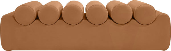 Meridian Furniture Rumble Vegan Leather Upholstered Bench with Bolster Pillows for Bedroom or Entryway Cognac 56 inches 22086Cognac