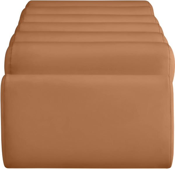 Meridian Furniture Rumble Vegan Leather Upholstered Bench with Bolster Pillows for Bedroom or Entryway Cognac 56 inches 22086Cognac
