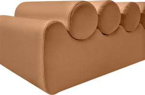 Meridian Furniture Rumble Vegan Leather Upholstered Bench with Bolster Pillows for Bedroom or Entryway Cognac 56 inches 22086Cognac
