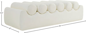 Meridian Furniture Rumble Vegan Leather Upholstered Bench with Bolster Pillows for Bedroom or Entryway Cream 56 inches 22086Cream