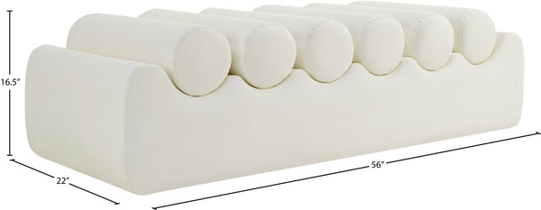 Meridian Furniture Rumble Vegan Leather Upholstered Bench with Bolster Pillows for Bedroom or Entryway Cream 56 inches 22086Cream