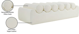 Meridian Furniture Rumble Vegan Leather Upholstered Bench with Bolster Pillows for Bedroom or Entryway Cream 56 inches 22086Cream