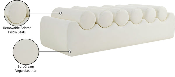 Meridian Furniture Rumble Vegan Leather Upholstered Bench with Bolster Pillows for Bedroom or Entryway Cream 56 inches 22086Cream