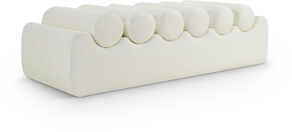 Meridian Furniture Rumble Vegan Leather Upholstered Bench with Bolster Pillows for Bedroom or Entryway Cream 56 inches 22086Cream