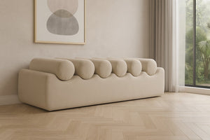 Meridian Furniture Rumble Vegan Leather Upholstered Bench with Bolster Pillows for Bedroom or Entryway Cream 56 inches 22086Cream