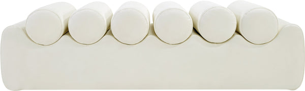 Meridian Furniture Rumble Vegan Leather Upholstered Bench with Bolster Pillows for Bedroom or Entryway Cream 56 inches 22086Cream