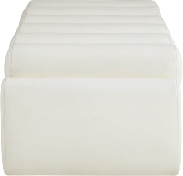 Meridian Furniture Rumble Vegan Leather Upholstered Bench with Bolster Pillows for Bedroom or Entryway Cream 56 inches 22086Cream