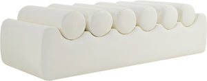 Meridian Furniture Rumble Vegan Leather Upholstered Bench with Bolster Pillows for Bedroom or Entryway Cream 56 inches 22086Cream