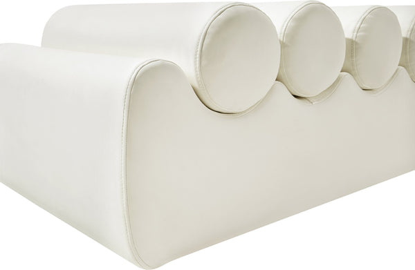Meridian Furniture Rumble Vegan Leather Upholstered Bench with Bolster Pillows for Bedroom or Entryway Cream 56 inches 22086Cream