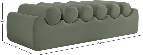 Meridian Furniture Rumble Vegan Leather Upholstered Bench with Bolster Pillows for Bedroom or Entryway Green 56 inches 22086Green